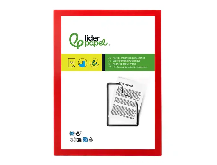 Liderpapel Marco Porta Anuncios Magnético DIN A4 Adhesivo Removible, Rojo