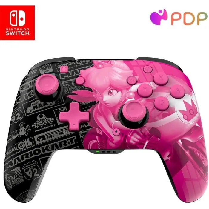 PDP Mando Inalámbrico Glow para Nintendo Switch y Switch OLED - Grand Prix Peach - Negro y Rosa 708056072674 PDP Mando Inalámbrico Glow para Nintendo Switch y Switch OLED - Grand Prix Peach - Negro y Rosa 708056072674