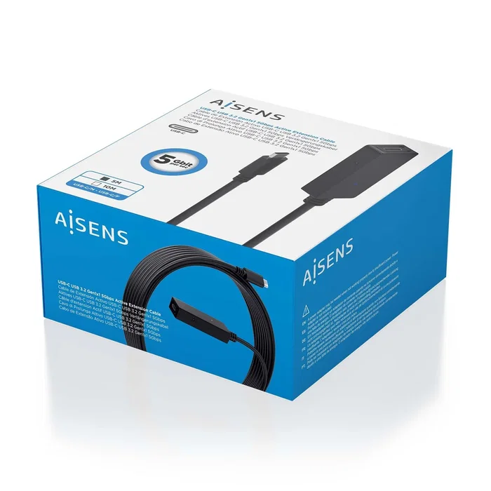 Aisens Cable USB 3.2 Gen1x1 Prolongador con Amplificador USB-C, 5m, Negro