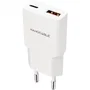 Nanocable Cargador de Pared 20W Blanco con 1 Puerto USB-C y 1 Puerto USB