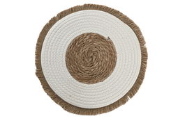 DKD Home Decor Individuales Blancos Naturales de Algodón y Poliéster Hechos a Mano 38 x 38 cm (12 Unidades)