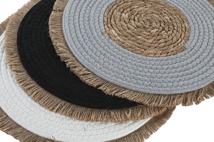 DKD Home Decor Individuales Blancos Naturales de Algodón y Poliéster Hechos a Mano 38 x 38 cm (12 Unidades)