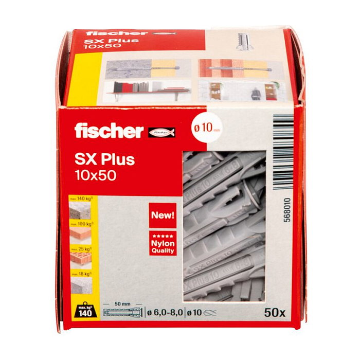 Fischer Taco SX Plus 10 x 50 mm, Gris, 50 unidades Fischer Taco SX Plus 10 x 50 mm, Gris, 50 unidades