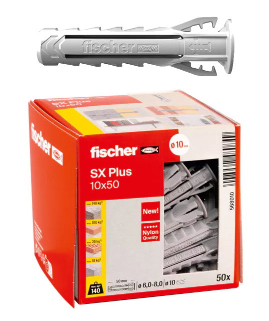 Fischer Taco SX Plus 10 x 50 mm, Gris, 50 unidades Fischer Taco SX Plus 10 x 50 mm, Gris, 50 unidades