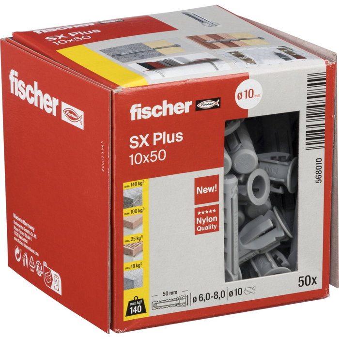 Fischer Taco SX Plus 10 x 50 mm, Gris, 50 unidades Fischer Taco SX Plus 10 x 50 mm, Gris, 50 unidades