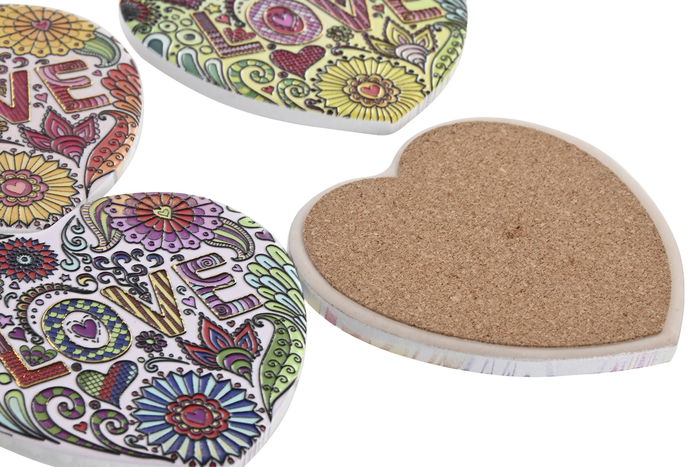 DKD Home Decor Posavasos Multicolor Dolomita Corcho Corazón Love 72 Unidades 11 x 11 x 0.5 cm