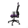 Silla de oficina Horna con mecanismo Sincro/Traslack tapizada con Tela color Morado y malla color Negro. Equipada con lumbar 1D, Brazos 1D, Cabecero 2D y Ruedas 65 mm parqué