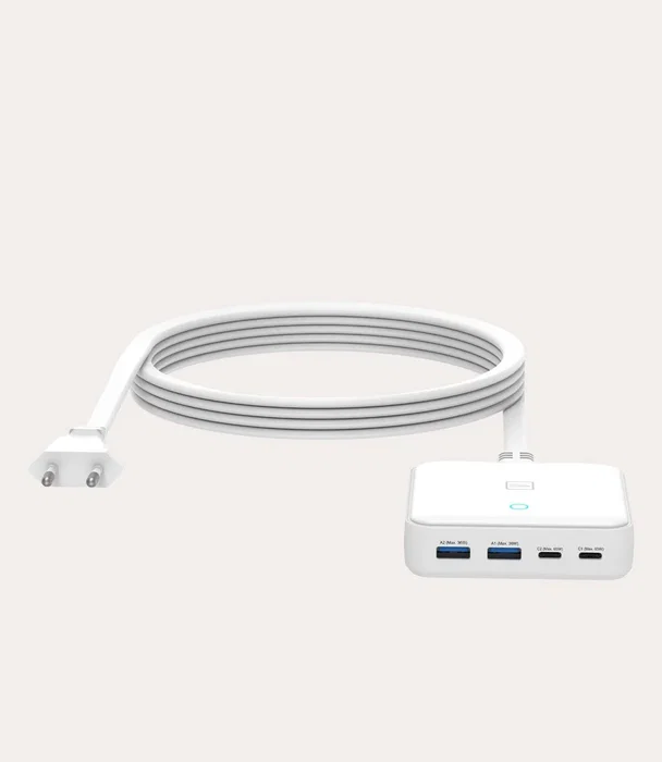 Tucano Cargador GaN 65W de Sobremesa con 4 Puertos (2 USB-C), Power Delivery 3.0, Quick Charge 3.0, 1.5m, Blanco, MADEGA65EUW