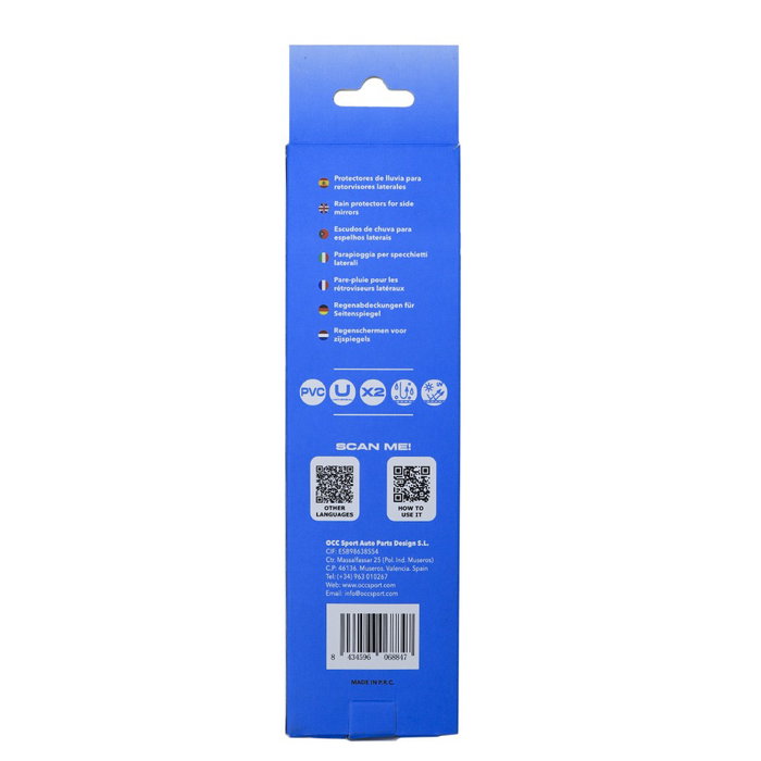 Occ Sport OCCDEC020 Protector de lluvia para espejo retrovisor lateral ahumado, pack de 2 piezas de PVC con adhesivo, instalación sin herramientas, 170 x 50 x 10 mm