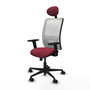 Silla de oficina Zulema con mecanismo Sincro tapizada con Tela color Granate y malla color Blanco. Equipada con lumbar 1D, Brazos 2D, Cabecero Fijo y Ruedas 65mm nailon