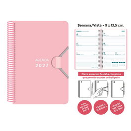 Senfort Agenda Anual 2027 Mini Espiral Rosa Pastel