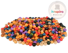 Innspiro Bote de 1000 bolas de madera 8mm colores surtidos con 10m hilo elástico