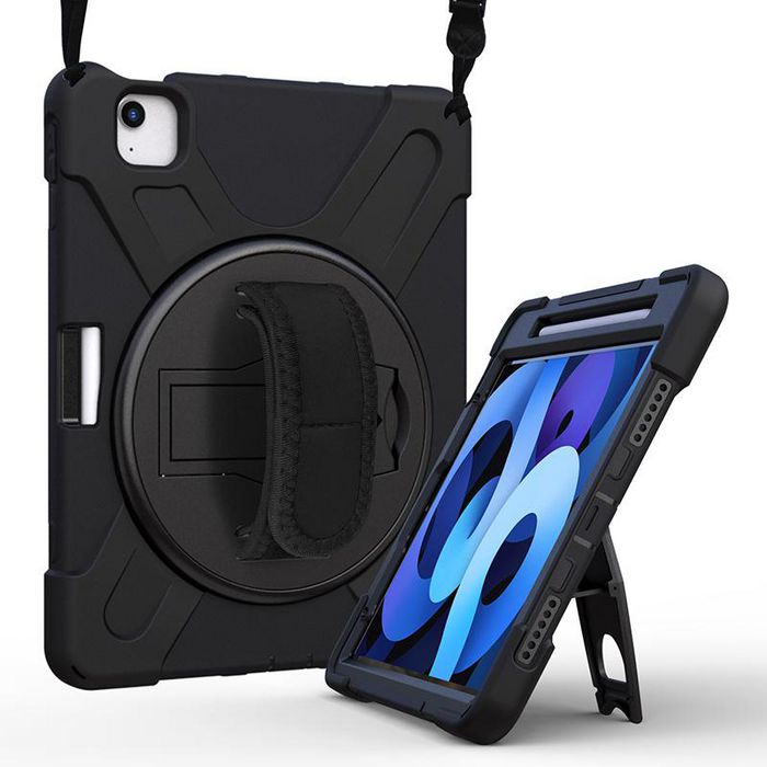 AUSTRON Funda Defender para iPad Air 11 (2024/2025/2026) - Resistente a Impactos, Soporte Giratorio 360°, Correa de Mano y Hombro, Sin Protector de Pantalla - Negro