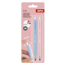 Lapiz Apli Grafito Hb Infinito Retractil (Azul Y Rosa) Pack De 2