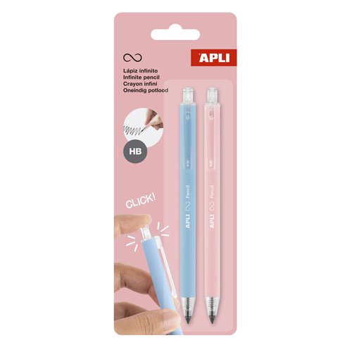 APLI Lápiz Grafito HB Infinito Retráctil (Azul y Rosa) Pack de 2 APLI Lápiz Grafito HB Infinito Retráctil (Azul y Rosa) Pack de 2