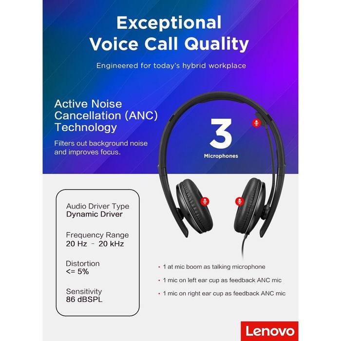 Auriculares Lenovo 4XD1M39029 Negro