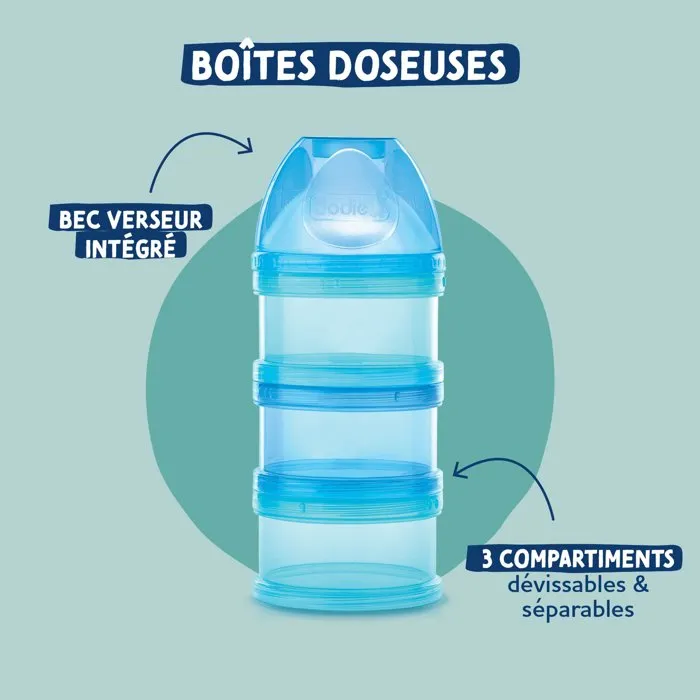 DODIE Caja de Dosificación para Leche, Compartimentos Individuales Transparentes y Separables con Boquilla Extraíble y Atornillable