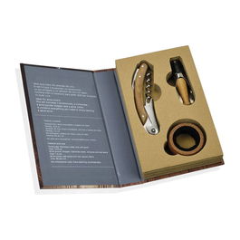 Andrea House Estuche de 3 Accesorios para Vino 11,5 x 17,5 x 3 cm Metal / Madera