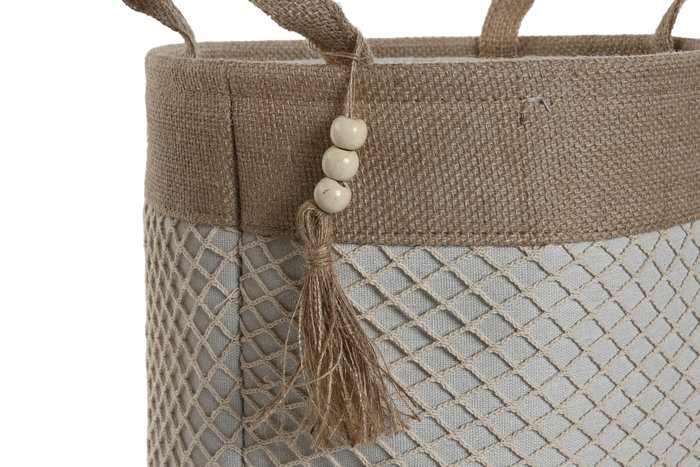 DKD Home Decor Set de 3 Cestas de EVA y Poliéster en Natural y Crema 30x30x34 cm