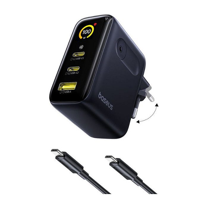 Baseus PicoGo AE21 Cargador 100W 2C+A Negro con Cable USB-C 1,5m