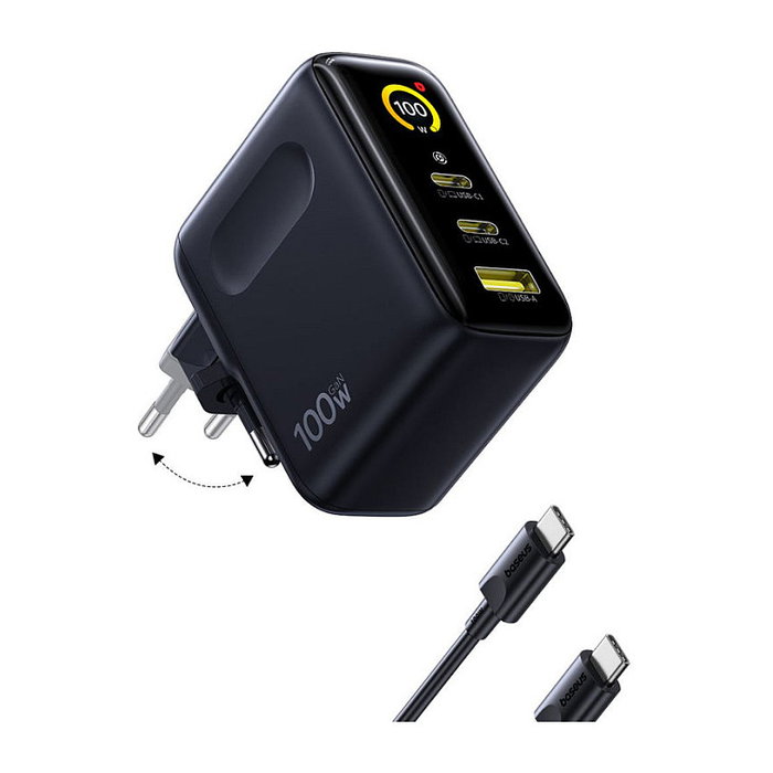 Baseus PicoGo AE21 Cargador 100W 2C+A Negro con Cable USB-C 1,5m
