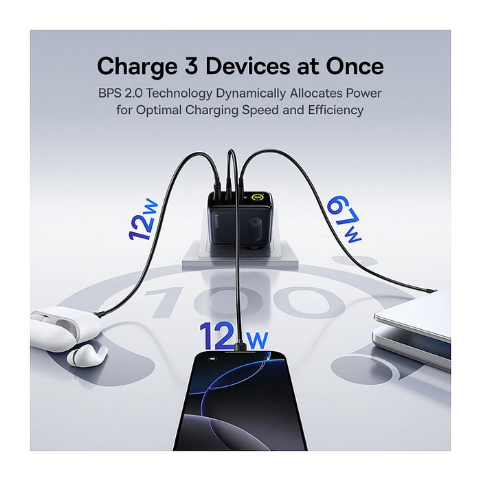 Baseus PicoGo AE21 Cargador 100W 2C+A Negro con Cable USB-C 1,5m