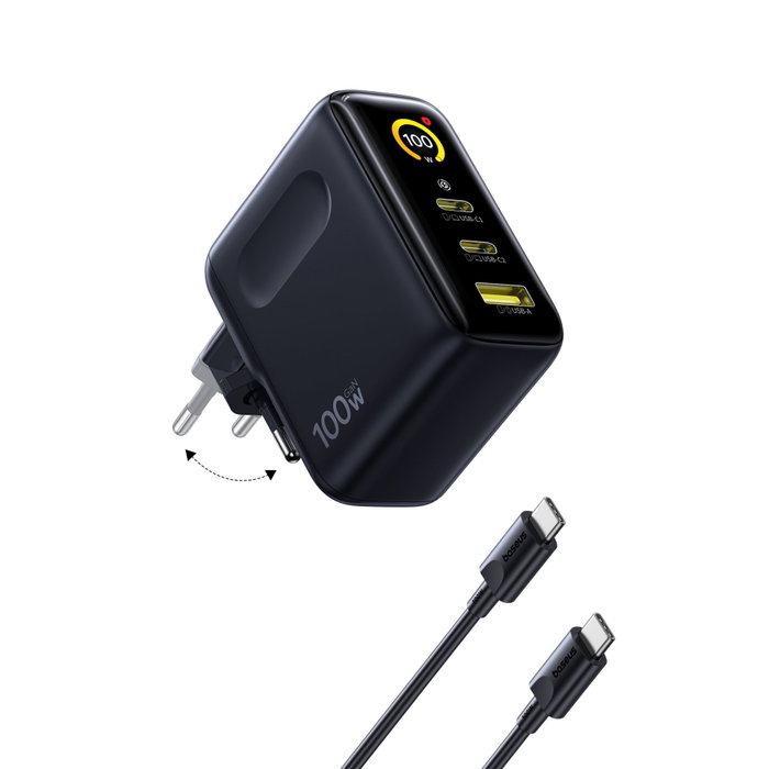 Baseus PicoGo AE21 Cargador 100W 2C+A Negro con Cable USB-C 1,5m