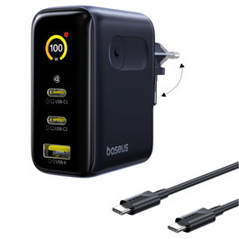 Baseus PicoGo AE21 Cargador 100W 2C+A Negro con Cable USB-C 1,5m