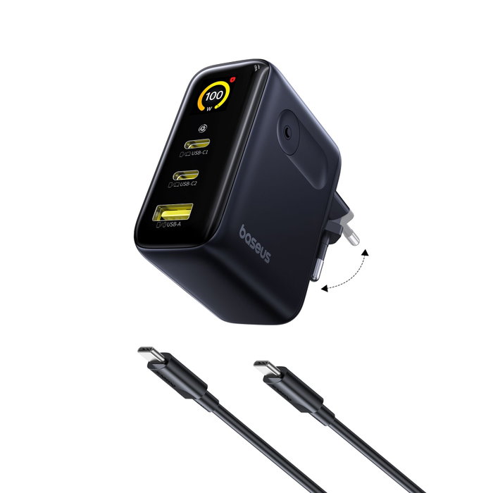 Baseus PicoGo AE21 Cargador 100W 2C+A Negro con Cable USB-C 1,5m
