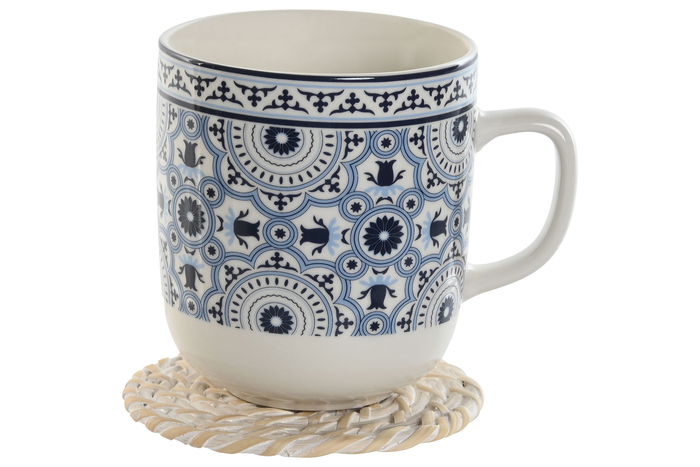 DKD Home Decor Posavasos Balines Blanco Natural Bambu Ratan Set 6 Piezas 12 x 12 x 6 cm