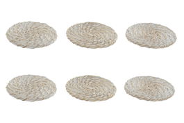 DKD Home Decor Posavasos Balines Blanco Natural Bambu Ratan Set 6 Piezas 12 x 12 x 6 cm