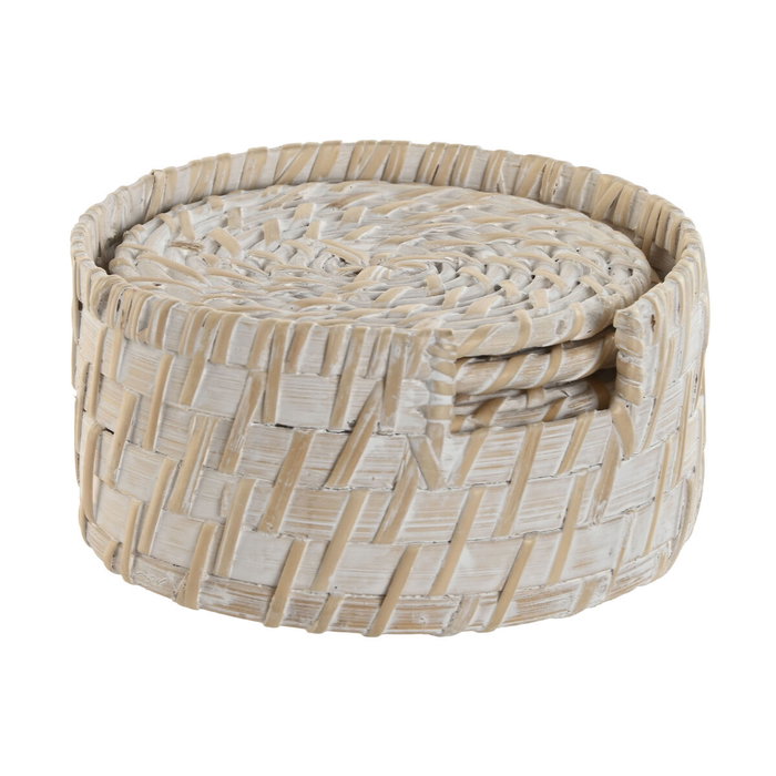 DKD Home Decor Set de 6 Posavasos de Bambú y Ratán Blanco DKD Home Decor Set de 6 Posavasos de Bambú y Ratán Blanco