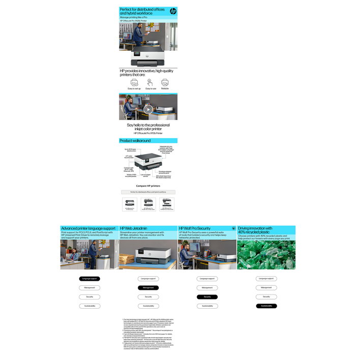 HP OfficeJet Pro 9110 - Drucker Tintenstrahl Farbe, Duplex, Bluetooth, A4/Legal, grau/schwarz