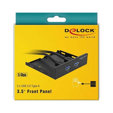 DeLOCK 63994 Panel Frontal USB 5 Gbps 2x USB Tipo-A 3.5 Pulgadas Negro Hot-Swap USB 3.2 Gen 1