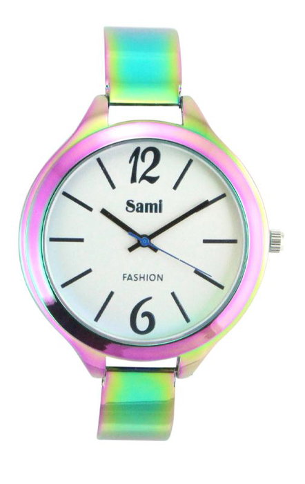 SAMI SRA - Reloj de metal con baño rainbow red y esfera plateada