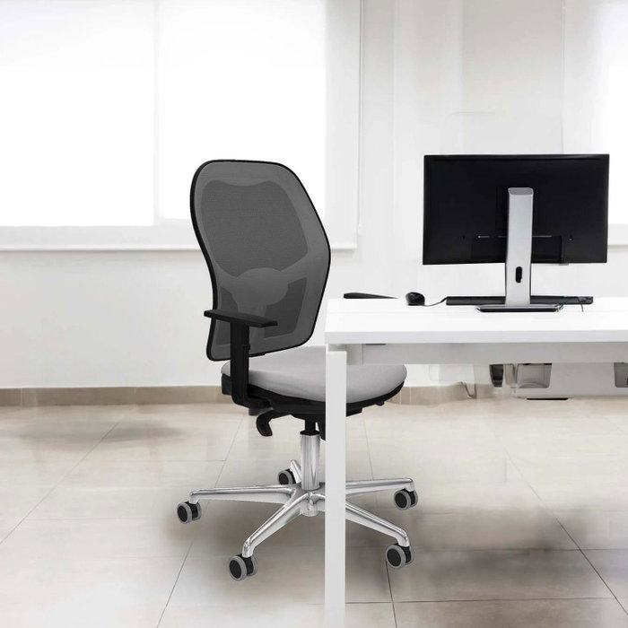 PIQUERAS Y CRESPO Silla de oficina Jorquera con mecanismo Sincro, Tela Lila y Malla Blanca