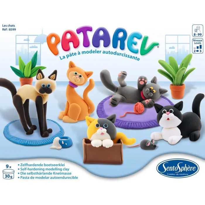 SENTOSPHERE Plastilina autoendurecible Patarev - Modelado de Gatos, 9 colores, para mayores de 7 años, AAAQX29414