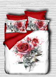 L'essentiel linge de maison Juego Funda Nórdica Doble 200x220cm, Microsatén Poliéster y Algodón, Estampado 3D Rojo, Verde y Blanco