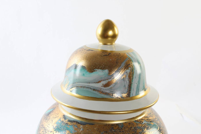 DKD Home Decor Tibor de Porcelana con Tapa Azul y Dorado
