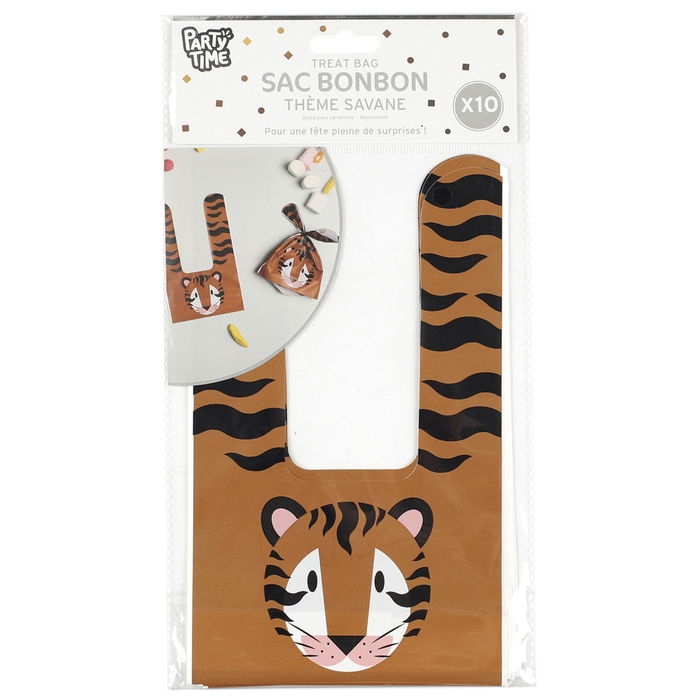Party Time Juego De 10 Bolsas De Regalo Sabana Fiesta Cumpleaños Modelos Surtidos Tigre Cebra