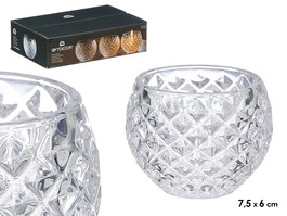Giftdecor Portavela de Cristal con Forma de Rombo, Pequeño, para Decoración o Regalo, Transparente, Dimensiones: 7.5x6x7.5 cm (Set de 24)