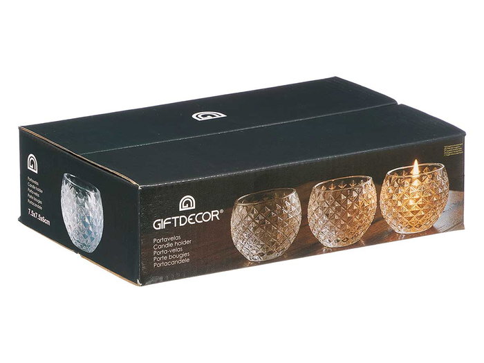 Giftdecor Portavela de Cristal con Forma de Rombo, Pequeño, para Decoración o Regalo, Transparente, Dimensiones: 7.5x6x7.5 cm (Set de 24) Giftdecor Portavela de Cristal con Forma de Rombo, Pequeño, para Decoración o Regalo, Transparente, Dimensiones: 7.5x6x7.5 cm (Set de 24)