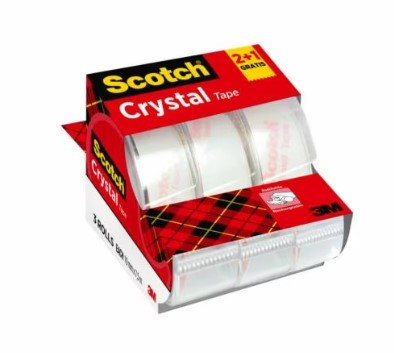 Scotch 7100088402 6-1975C3 Pack 2+1 Rollos Cinta Adhesiva Supertransparente Crystal 19mm x 7,5m con Dispensador