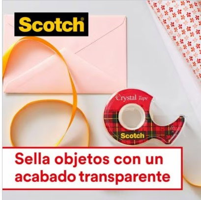 Scotch 7100088402 6-1975C3 Pack 2+1 Rollos Cinta Adhesiva Supertransparente Crystal 19mm x 7,5m con Dispensador