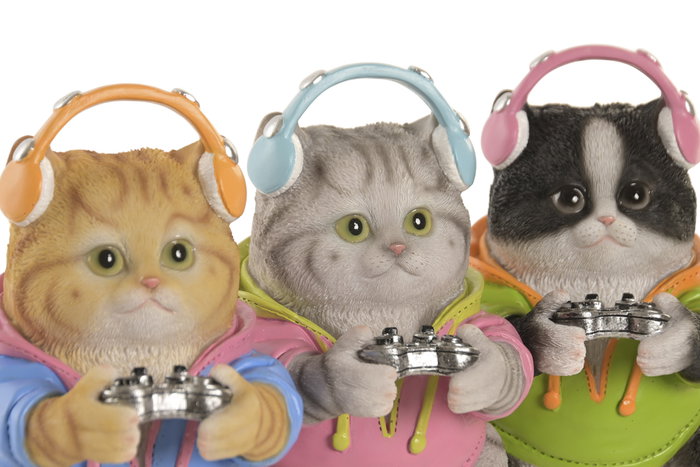 DKD Home Decor Figura de Gato Gamer en Resina, Surtido de 3 Unidades DKD Home Decor Figura de Gato Gamer en Resina, Surtido de 3 Unidades