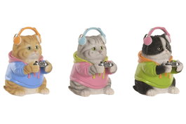 DKD Home Decor Figura de Gato Gamer en Resina, Surtido de 3 Unidades