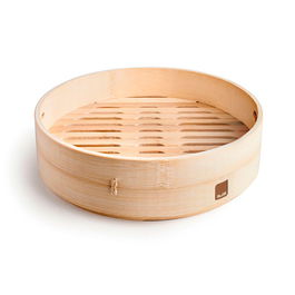 Ibili Vaporera de Bambú Sanna 22 cm - Cesta para Cocinar al Vapor de Forma Tradicional, Ideal para Verduras y Pescados