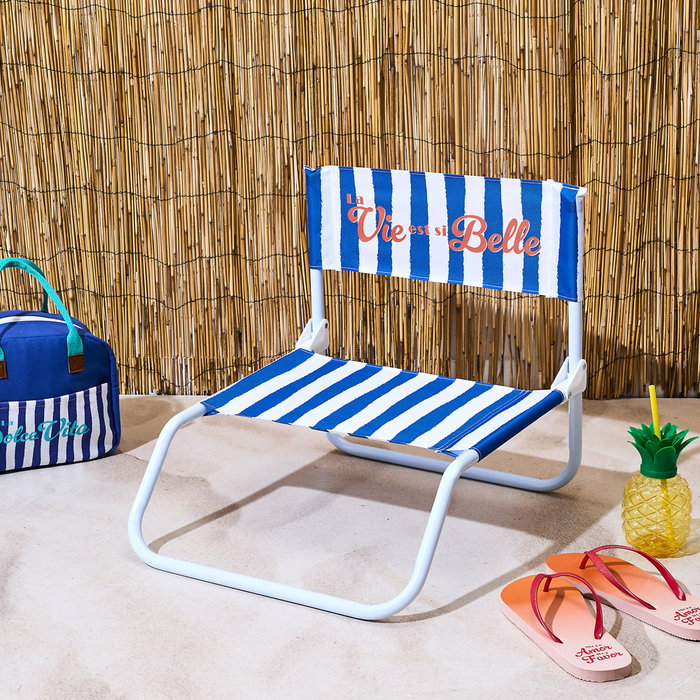 Home Deco Factory Silla de Playa Plegable Azul Colección Dolce Vita - Apta Exterior, Poliéster Hidrófugo, Tratamiento UV y Epoxi