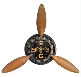 DKD Home Decor Reloj de Pared Vintage Helice Avion Negro Marron 118 x 24 x 134 cm