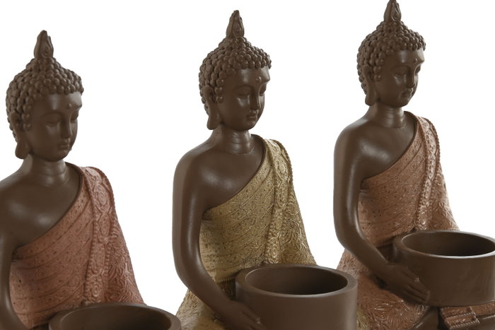 DKD Home Decor Portavelas de Resina Buda Coral para 3 Velas